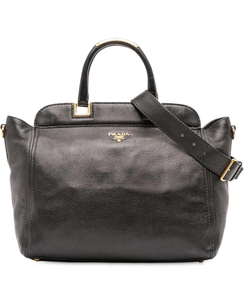 Prada Hobo Bags Vitello Daino Frame Convertible Tote schwarz Schwarz