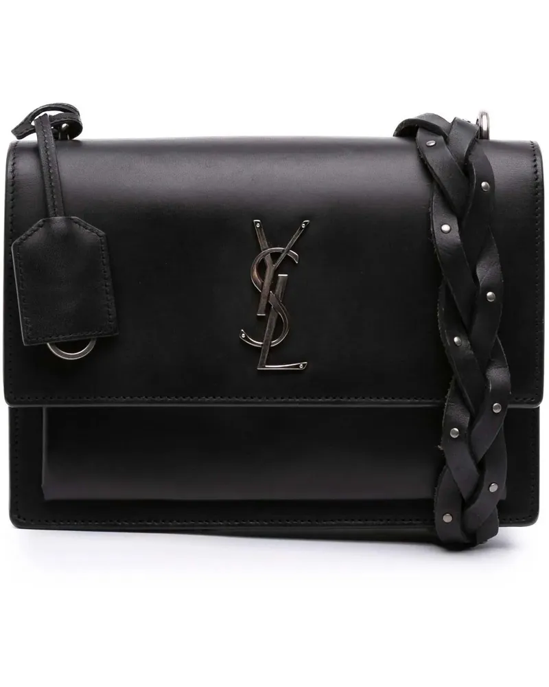 Saint Laurent Hobo Bags Medium Leather Monogram Sunset Braided Strap Cross schwarz Schwarz
