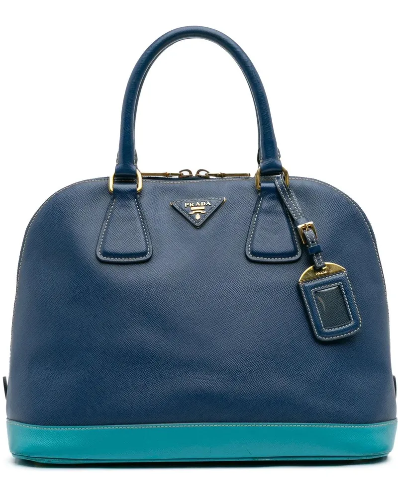Prada Crossbody Bags Bicolor Saffiano Lux Promenade Dome Handbag blau Blau