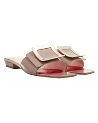 Roger Vivier Slipper & Pantoletten Belle Vivir Metal Buckle Mules In Patent Leather Taupe