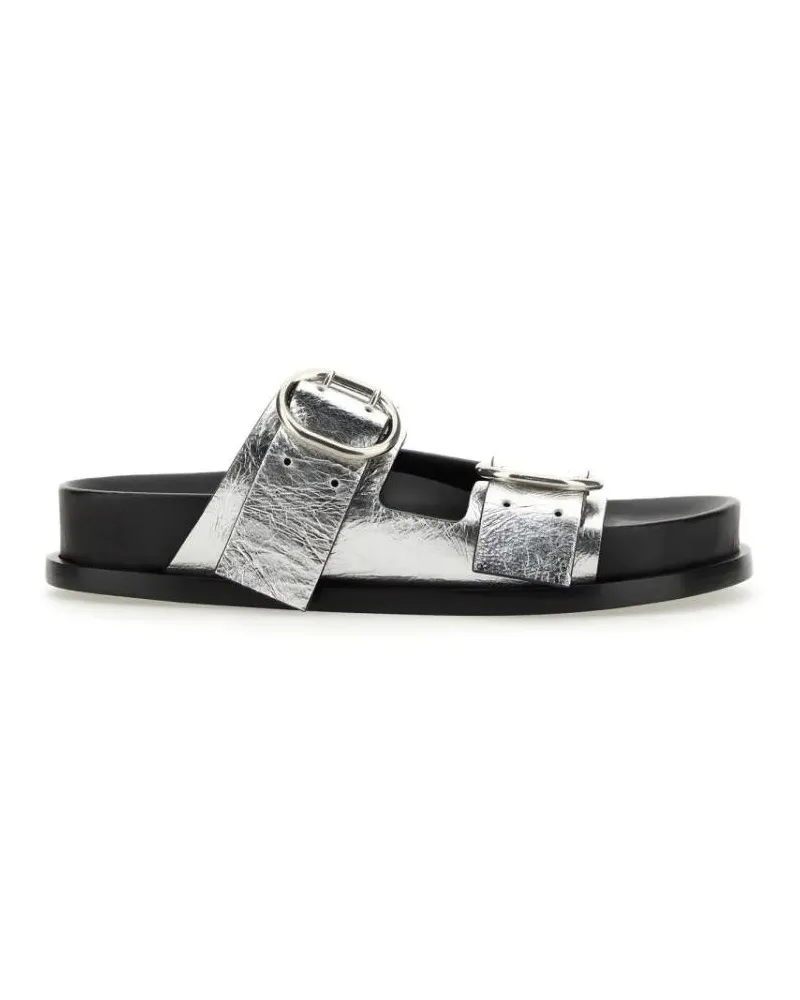 Jil Sander Sandalen Black Leather Sandals With Buckle Detail silberfarben 