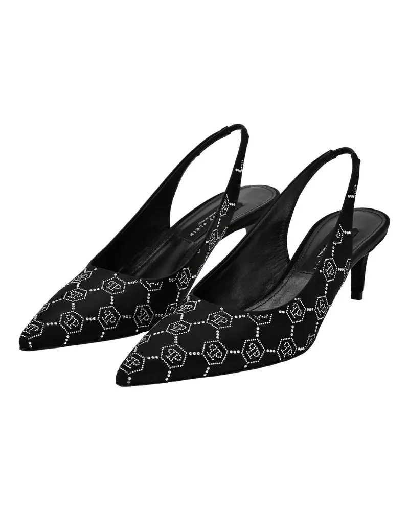 Philipp Plein Hohe Schuhe Slingpumps Monogram Mit Schmucksteinen schwarz Schwarz