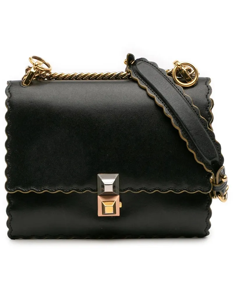 Fendi Hobo Bags Small Scalloped Leather Kan I Crossbody schwarz Schwarz