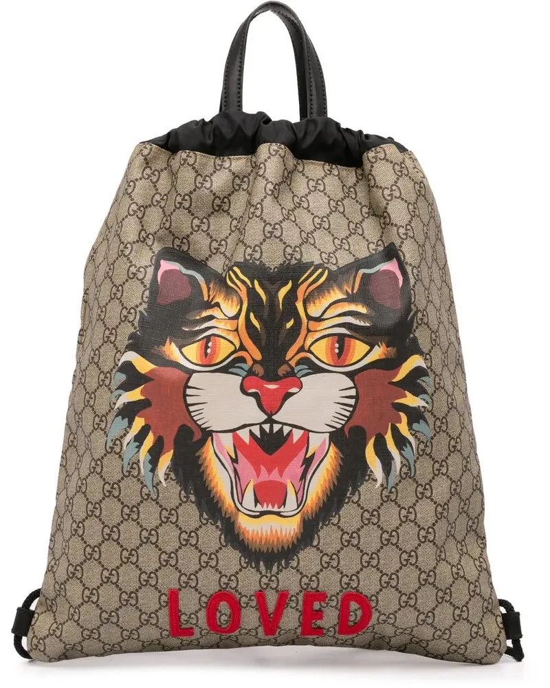 Gucci Rucksäcke GG Supreme Angry Cat Drawstring Backpack braun Braun