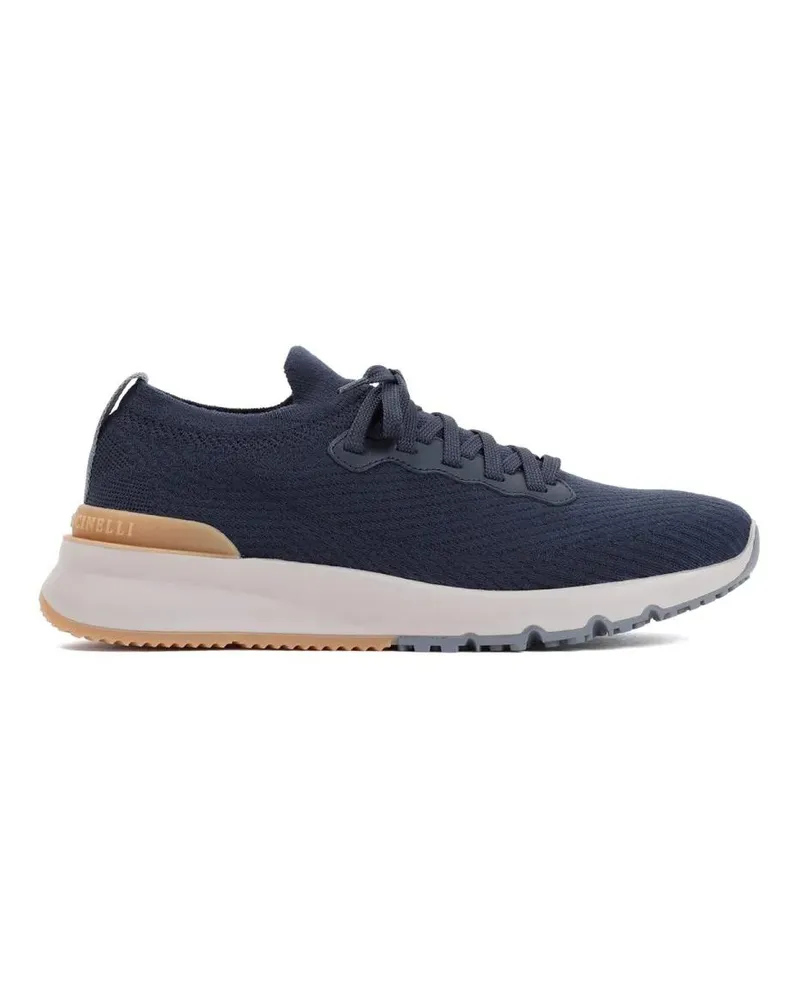 Brunello Cucinelli Low-Top Sneaker Navy Wool Shoes blau Blau