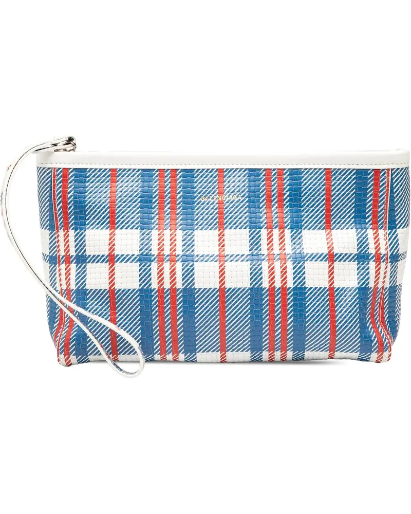 Balenciaga Clutches Small Lambskin Z Check Printed Barbes Zip Pouch blau Blau
