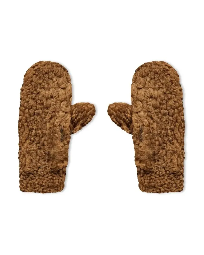Bottega Veneta Handschuhe Teddy Shearling And Leather Logo Gloves braun Braun