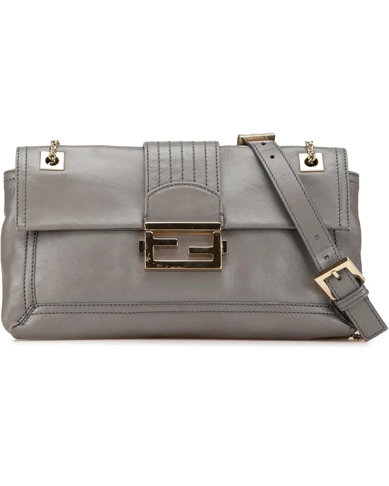 Fendi Hobo Bags 2010-2024 Glazed Leather Chain Flap Baguette Cross grau Grau