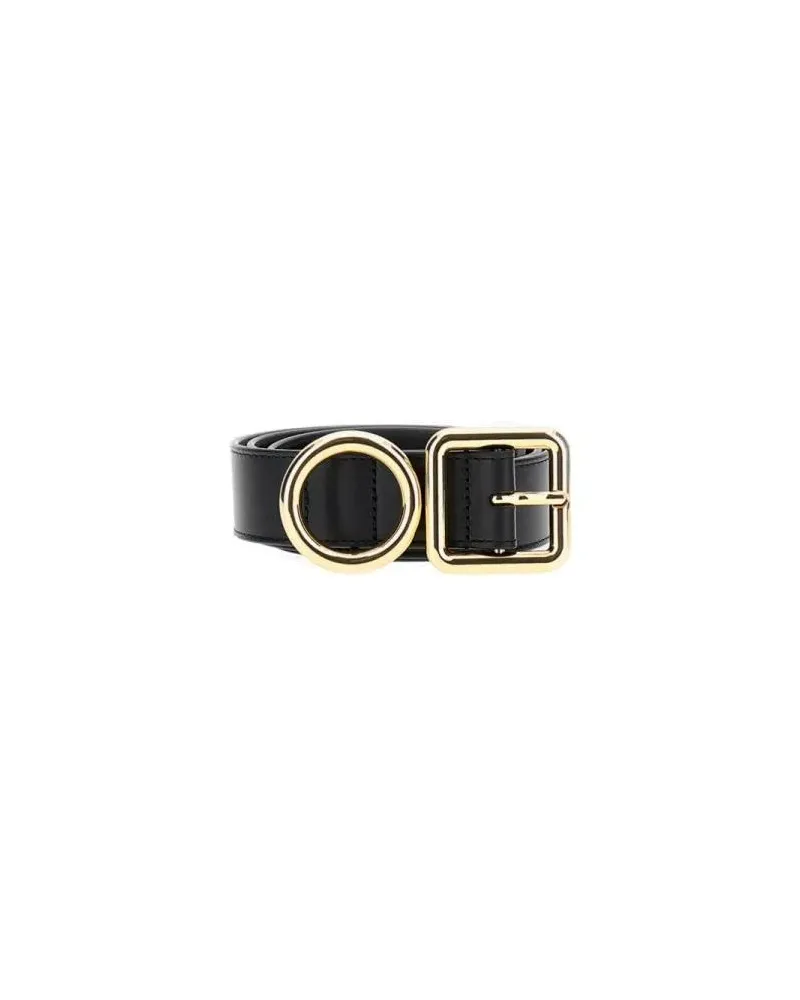 Jacquemus Gürtel Leather Belt With Geometric Gold Buckle Design schwarz Schwarz