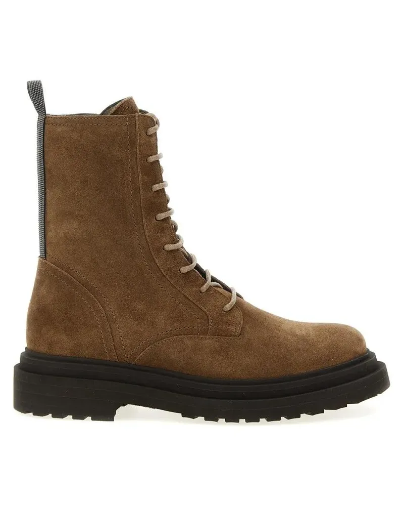 Brunello Cucinelli Stiefel Suede Combat Boots Monile braun Braun