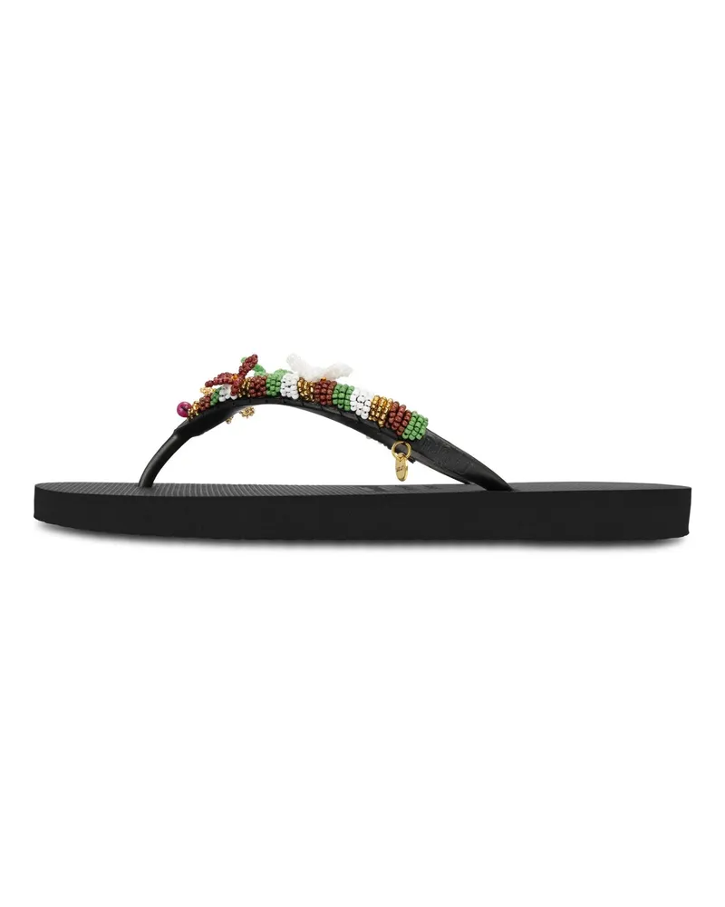 uzurii Slipper & Pantoletten Zehentrenner Las Dalias Gold schwarz Schwarz