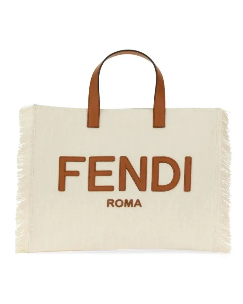 Fendi Shopper & Totes Textured Jacquard  Bag With Fringed Edge beige Beige