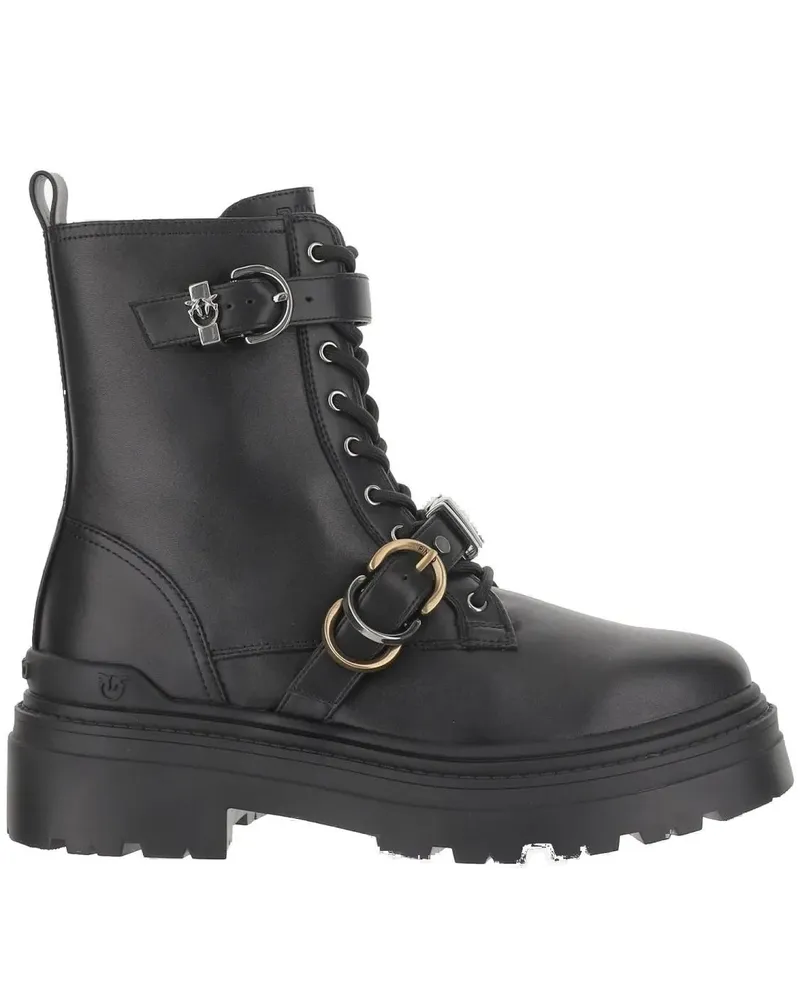 Pinko Stiefel Leather Ankle Boots With Logo schwarz Schwarz