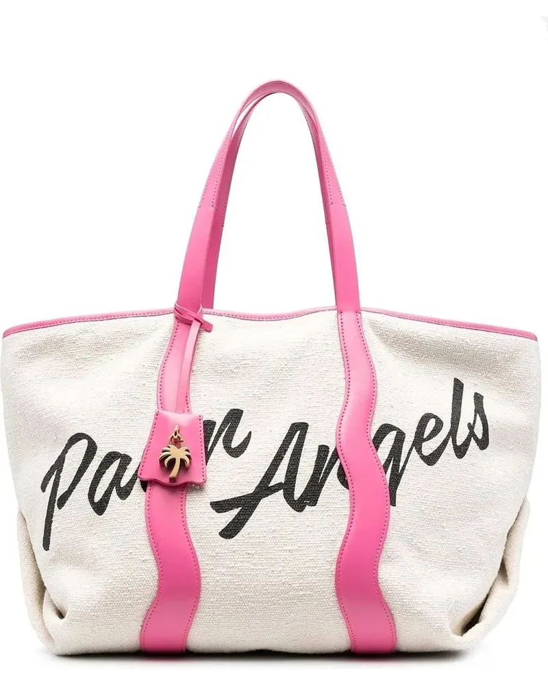 Palm Angels Shopper & Totes Canvas Tote Bag With Contrast Logo Print weiß Weiß