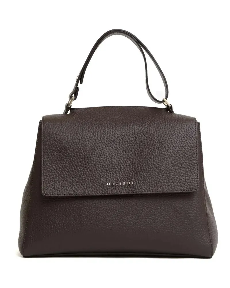 Orciani Hobo Bags Textured Leather Handbag With Magnetic Flap Closur braun Braun