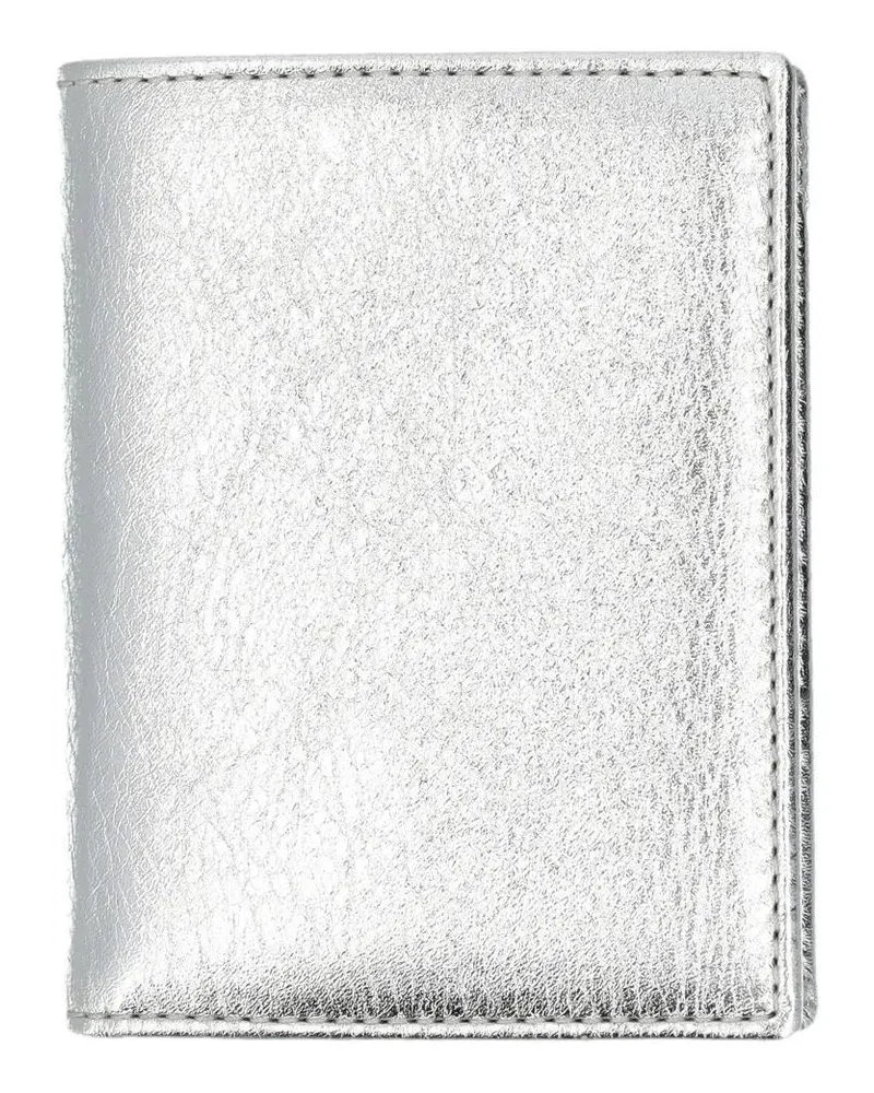 Comme des Garçons Portemonnaies Bifold Wallet With Metallic Silver Finish weiß Weiß