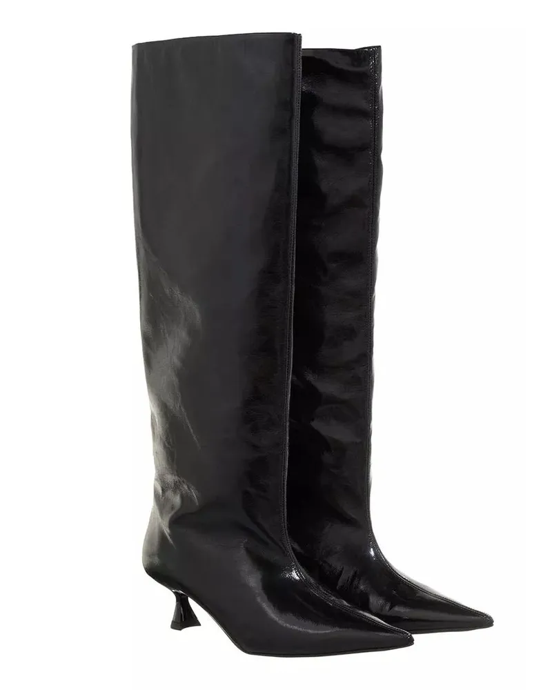 Ganni Boots & Stiefeletten Soft Slouchy High Shaft Boot Naplack Schwarz