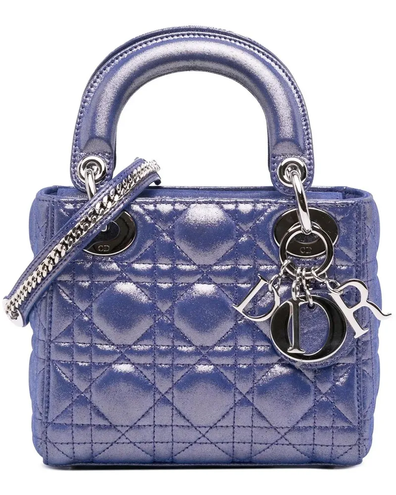 Dior Hobo Bags Mini Iridescent Lambskin Cannage Lady Dior blau Blau
