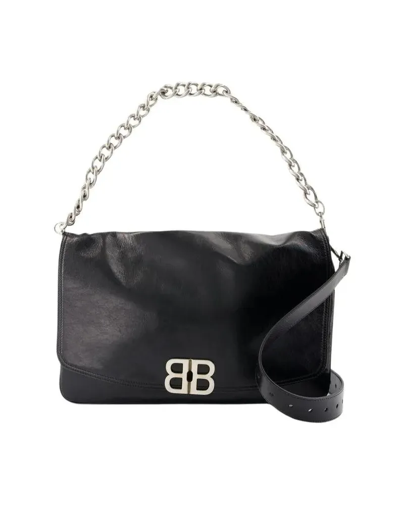 Balenciaga Shopper Bb Soft Flap L Shoulder Bag - Leather - Black Schwarz