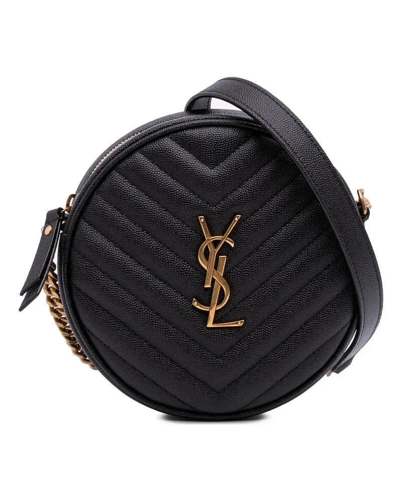 Saint Laurent Hobo Bags Grain De Poudre Chevron Round Vinyle Camera Bag schwarz Schwarz