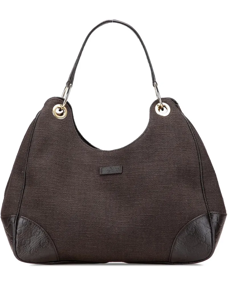 Gucci Hobo Bags ssima Trimmed Canvas Shoulder Bag braun Braun