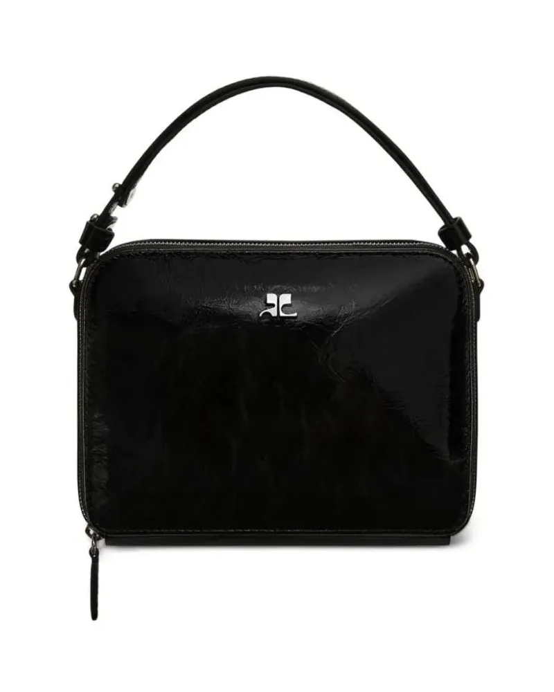 Courrèges Hobo Bags Glossy Black Calf Leather Bag With Silver-Tone Acc schwarz Schwarz