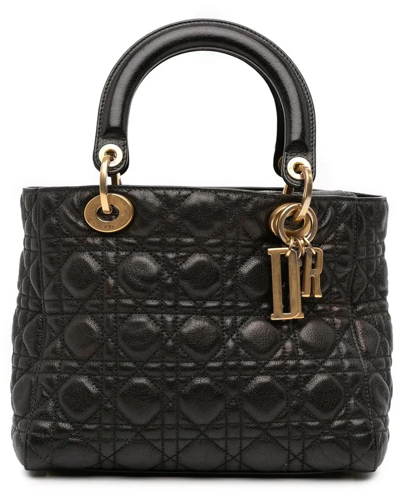 Dior Hobo Bags Medium Grained Calfskin Cannage Supple Lady Dior schwarz Schwarz