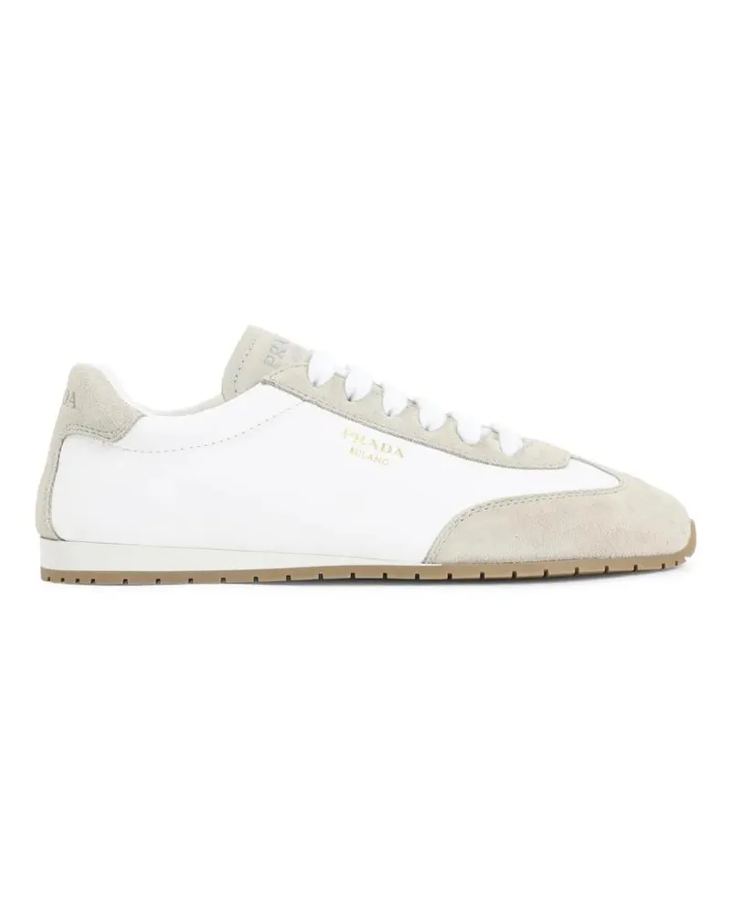 Prada Low-Top Sneaker Minimalist Low-Profile Sneakers With Suede Overlay weiß Weiß