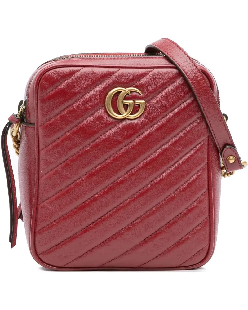 Gucci Hobo Bags GG Marmont Matelasse Leather Double Zip Crossbody rot Rot