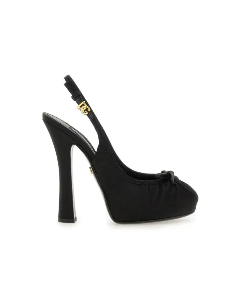 Dolce & Gabbana Sandalen Satin Slingback Heels With Bow Detail schwarz Schwarz