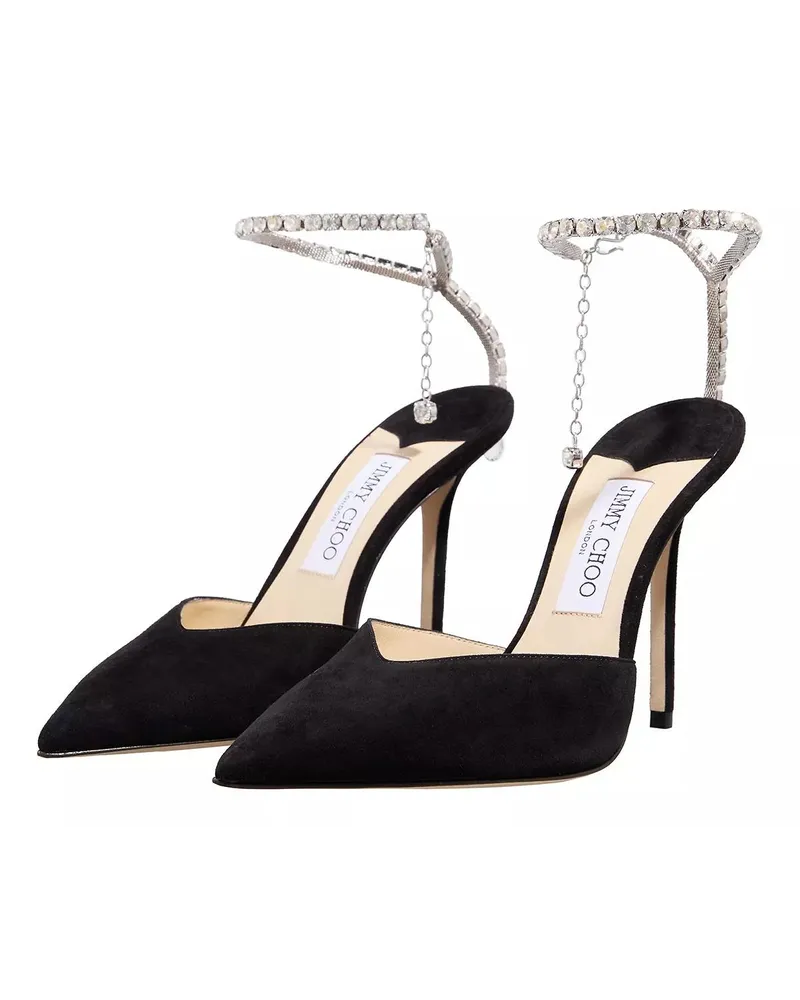 Jimmy Choo Pumps & High Heels Suede Pointy Pumps With Crystal Chain Schwarz