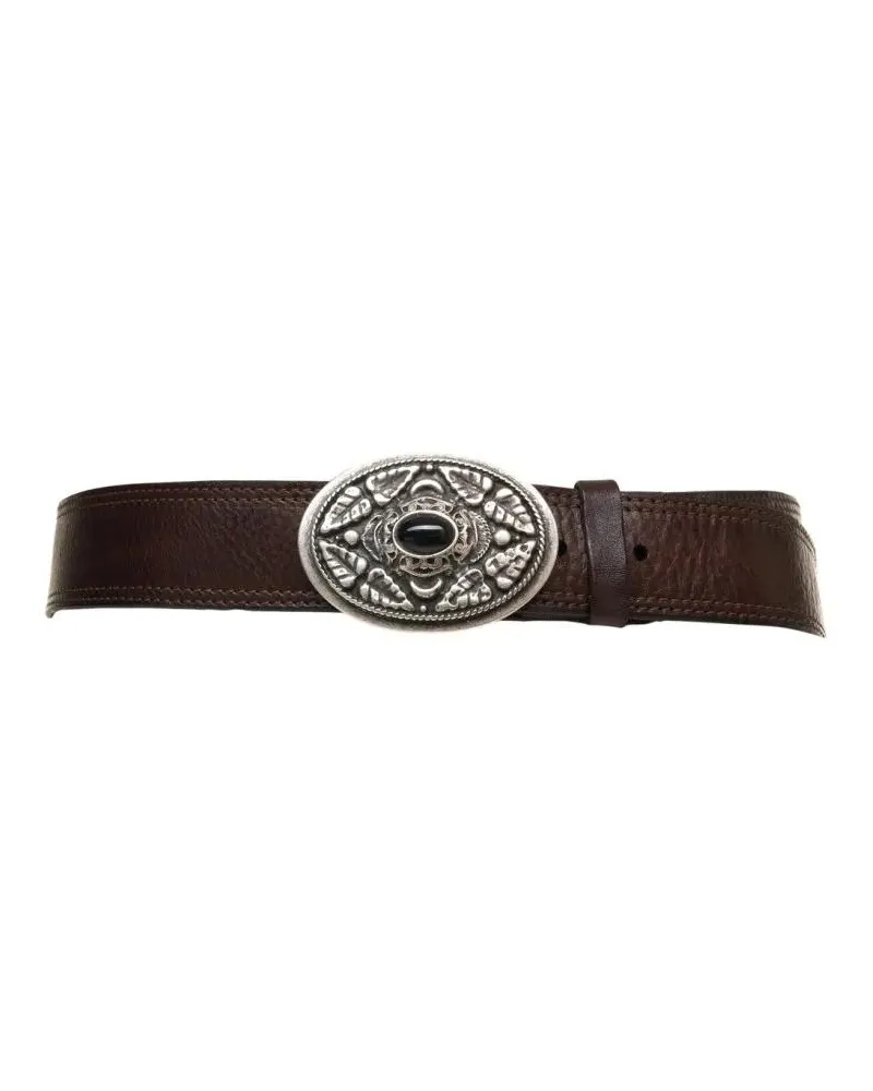Campomaggi Gürtel Hammered Leather Belt With Ornate Buckle And Decor schwarz Schwarz