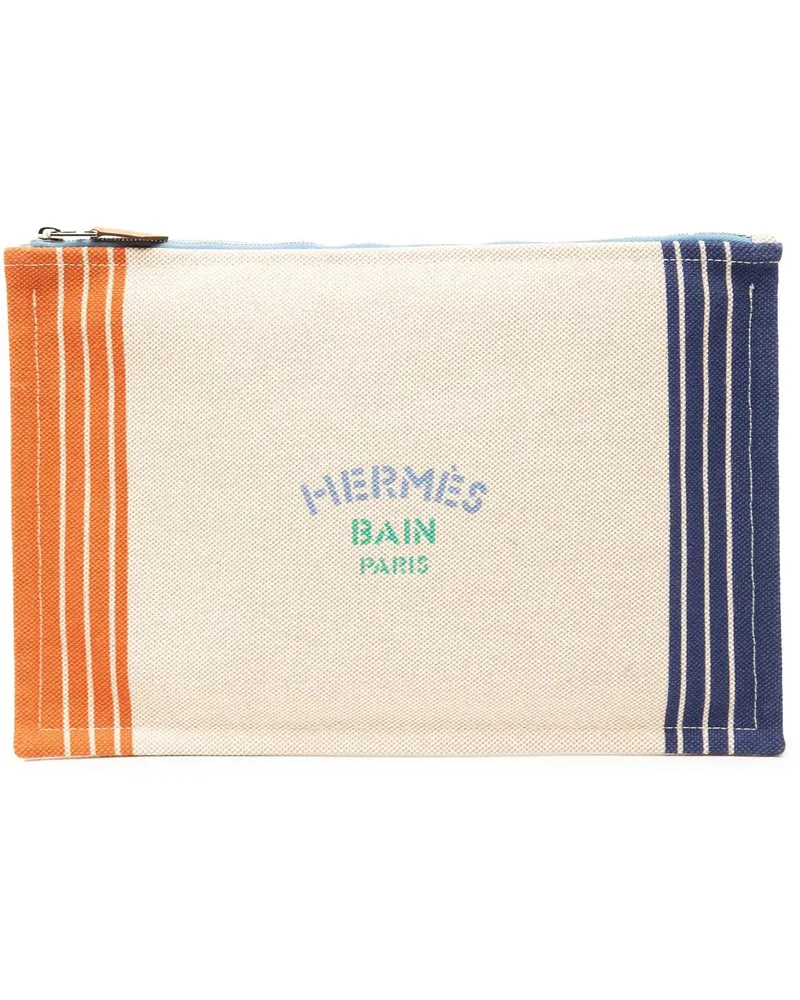 Hermès Kosmetiktaschen Large H Canvas Maillon Marin case braun Braun