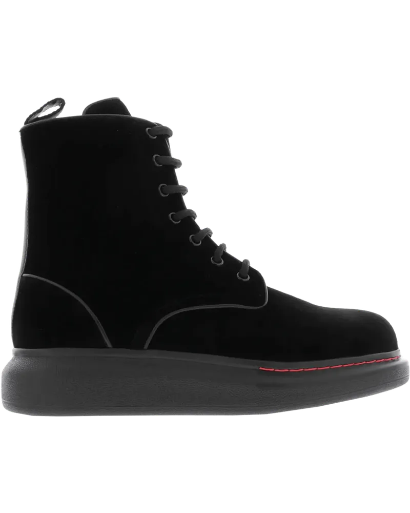 Alexander McQueen Stiefel Dames Hybrid Lace up Velvet Zwart schwarz Schwarz
