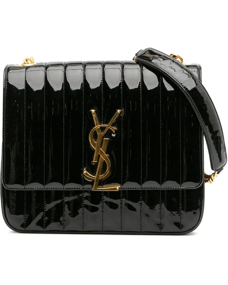 Saint Laurent Hobo Bags Large Patent Vicky Crossbody schwarz Schwarz