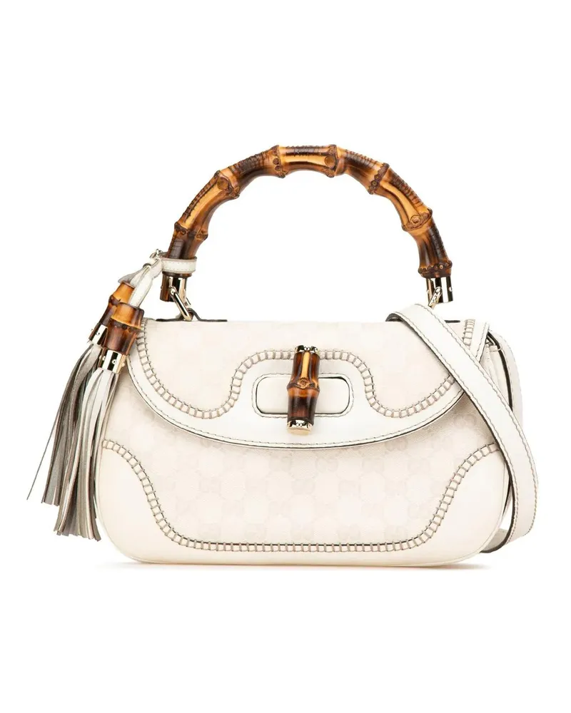 Gucci Hobo Bags Medium GG Canvas New Bamboo Satchel weiß Weiß