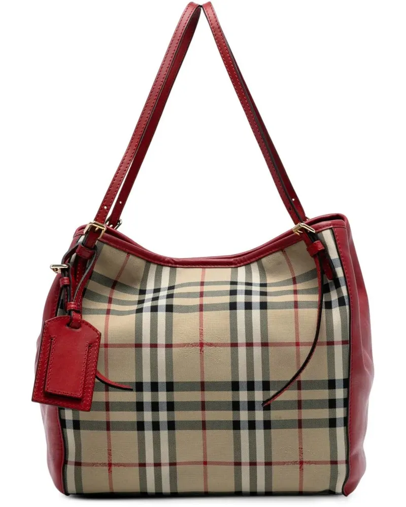 Burberry Shopper Small Haymarket Check Canvas and Leather Canterbur braun Braun