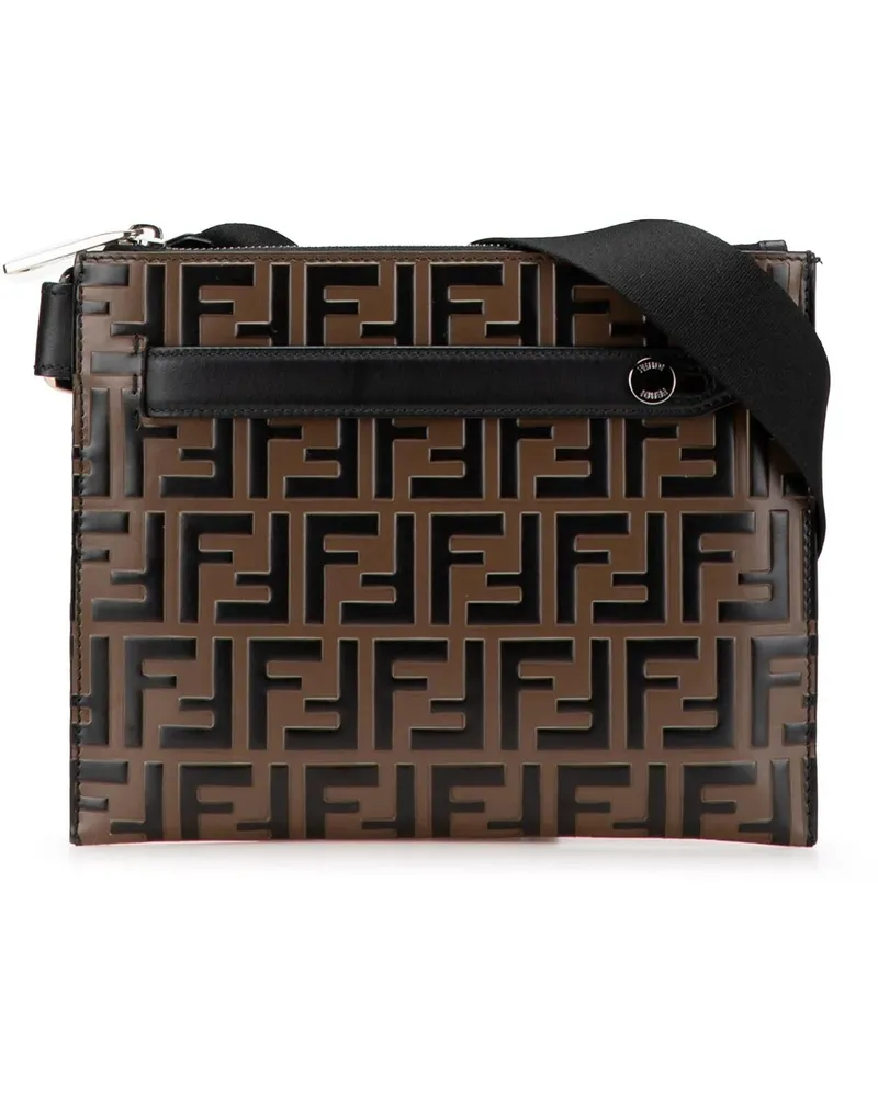 Fendi Hobo Bags FF Embossed Leather 1974 Crossbody braun Braun