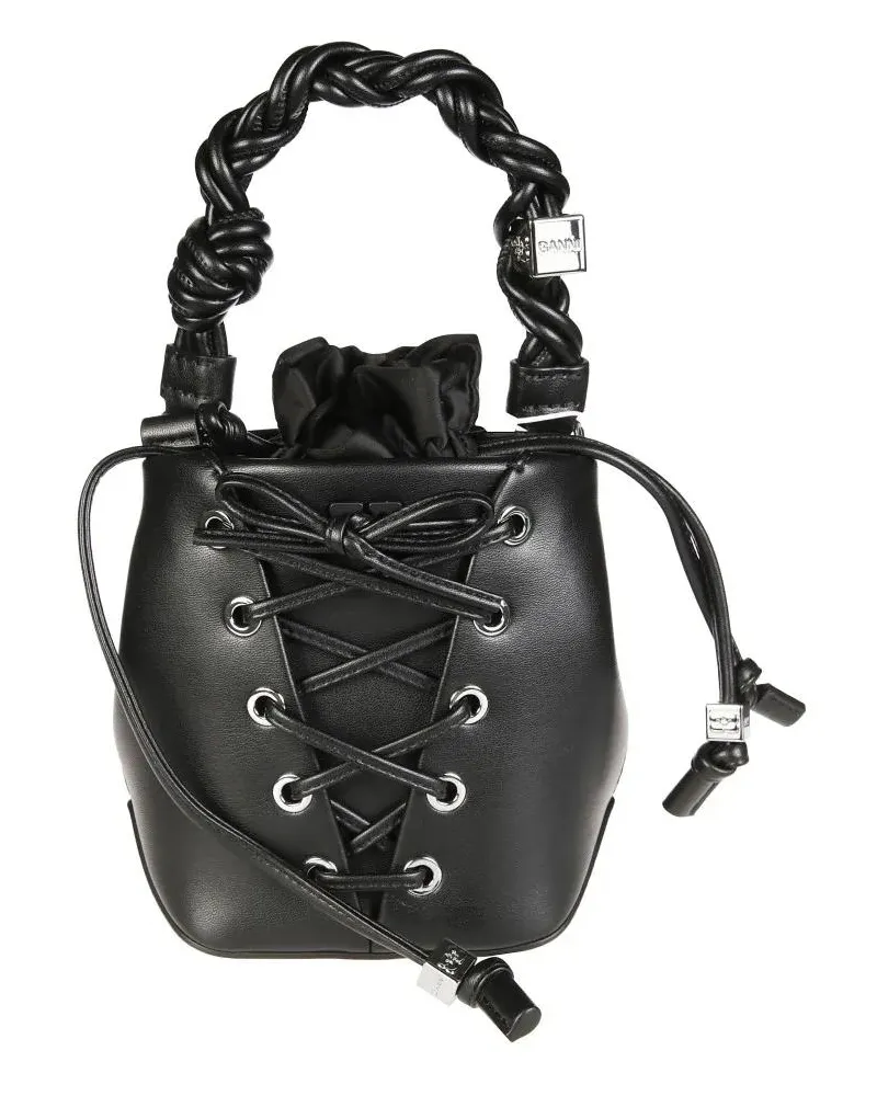 Ganni Beuteltaschen Mini Bucket Bag With Braided Handle schwarz Schwarz