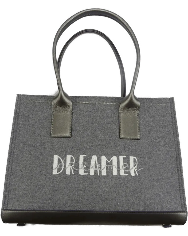 Brunello Cucinelli Hobo Bags Borsa a mano grigia in pelle e tessuto grau Grau