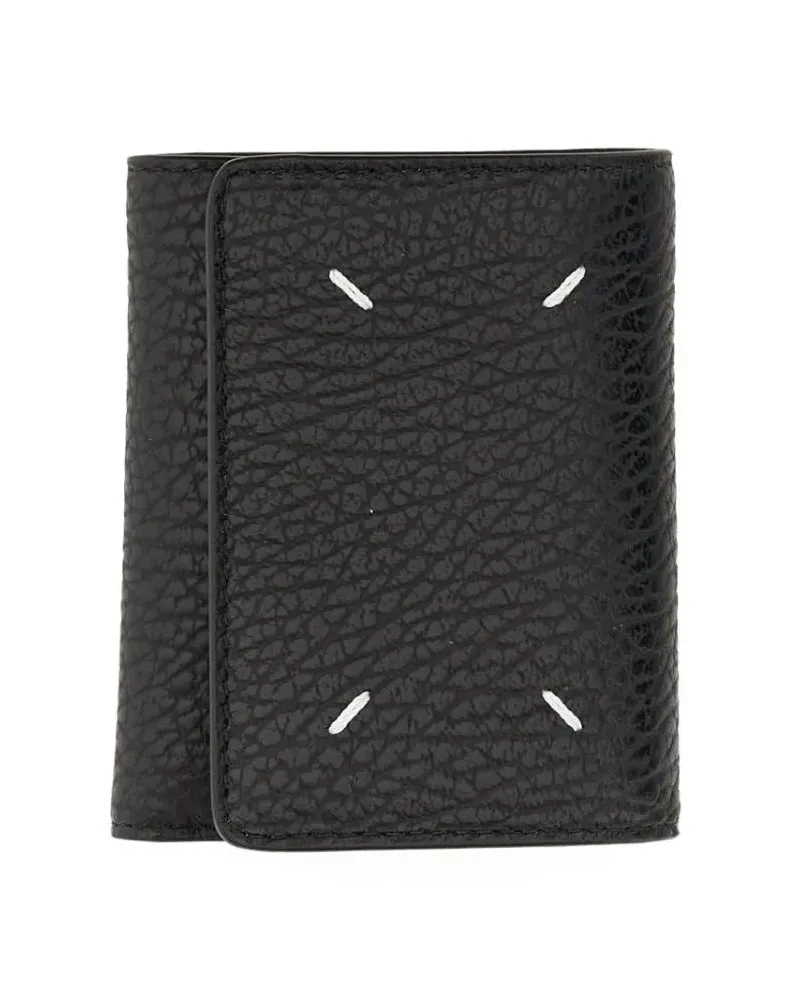 Maison Margiela Portemonnaies Compact Black Leather Wallet schwarz Schwarz