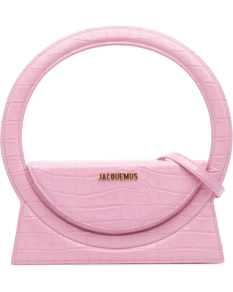 Jacquemus Hobo Bags Crocodile Embossed Calfskin Le Sac Rond Bag rosa Gold