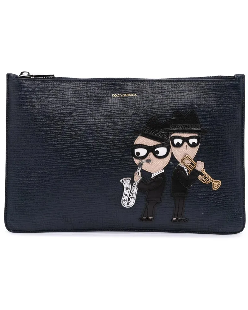 Dolce & Gabbana Clutches Leather DG Family Patch Zip Pouch schwarz Schwarz