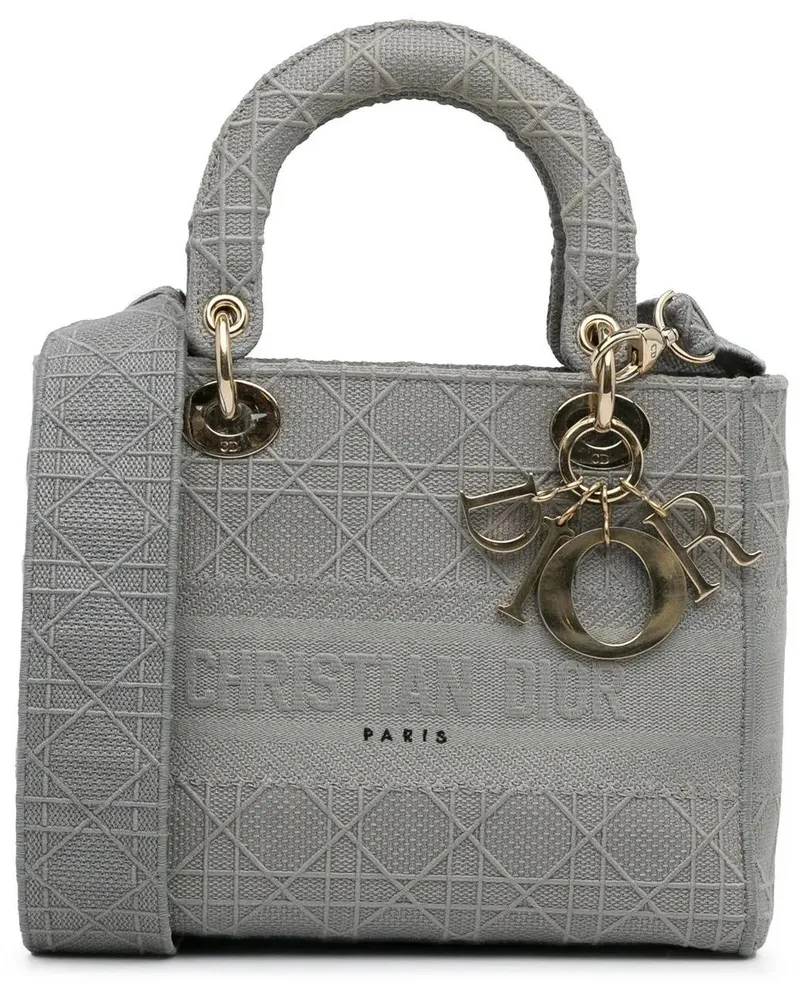 Dior Hobo Bags 2020 Medium Canvas Cannage Lady D Lite grau Grau