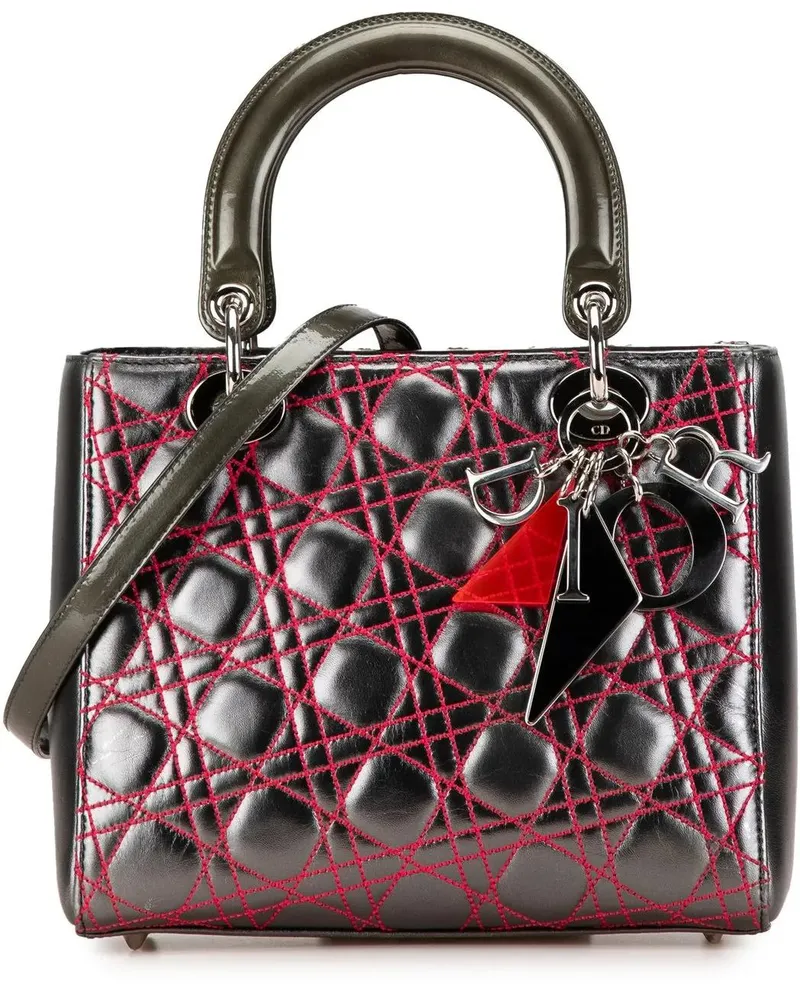 Dior Hobo Bags 2011 Anselm Reyle Medium Metallic Lambskin Cannage grau Grau