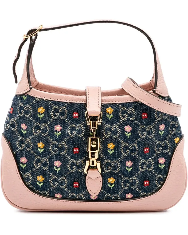 Gucci Hobo Bags Limited Edition Mini GG Denim Embroidered Floral J blau Blau