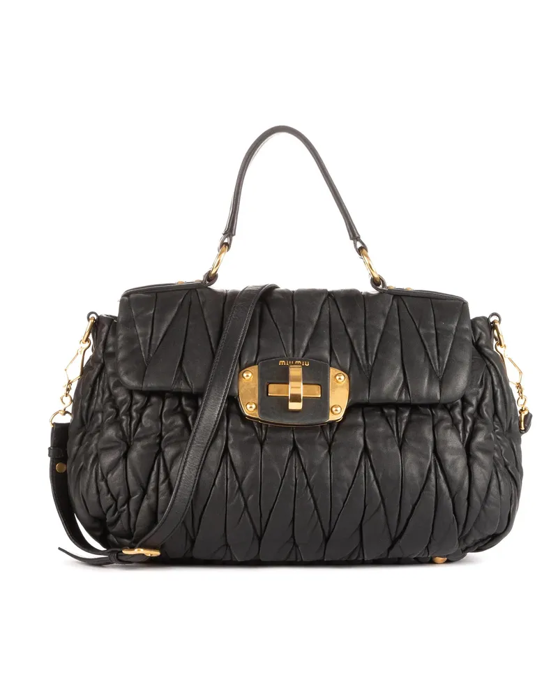 Miu Miu Crossbody Bags Large Flap Satchel schwarz Schwarz