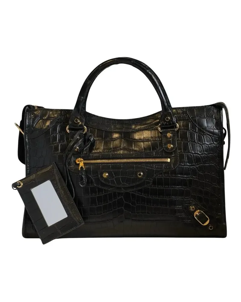 Balenciaga Crossbody Bags City Large Black Crocodile schwarz Schwarz