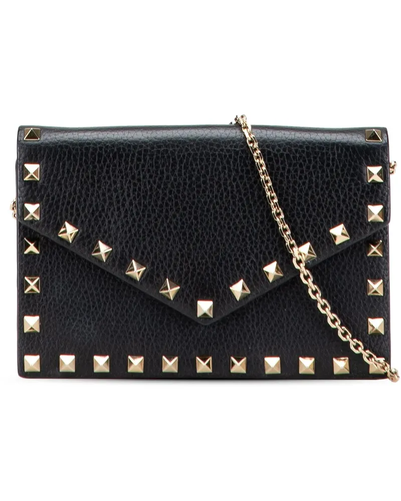 Valentino Garavani Hobo Bags Pebbled Calfskin Rockstud Envelope Wallet on Chain schwarz Schwarz