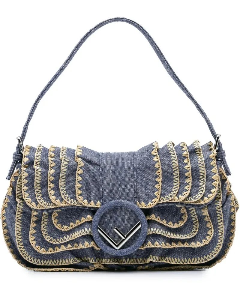 Fendi Crossbody Bags 2010-2024 Embroidered Denim Ruffled F is  Kan blau Blau